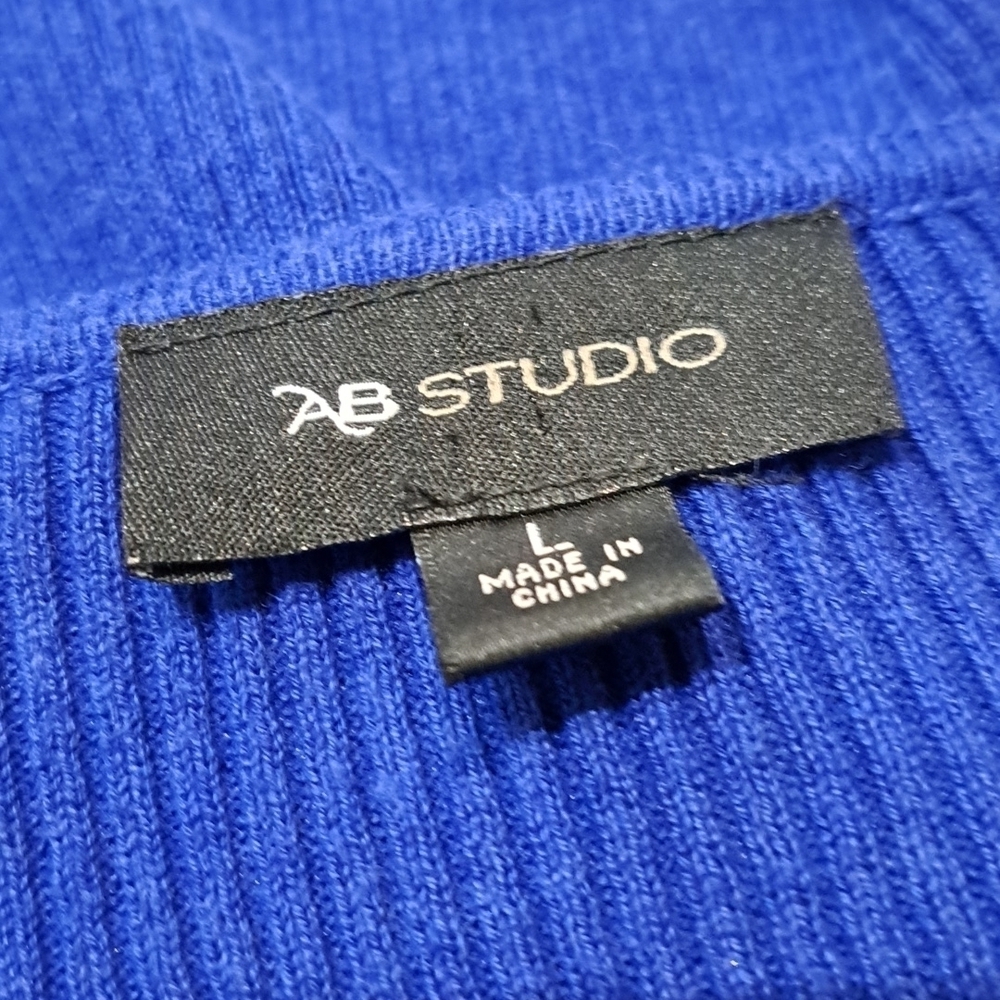 Ab Studio Ribbed Blue Form Fitted Stretch Sweater With Pockets View 4